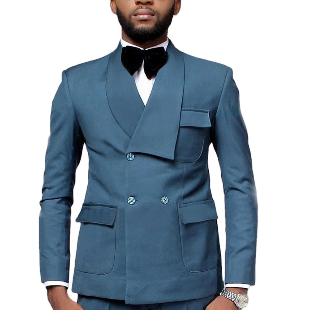 Formal Wear For Men In Wedding - Latest Design Double Breasted Lake Blue