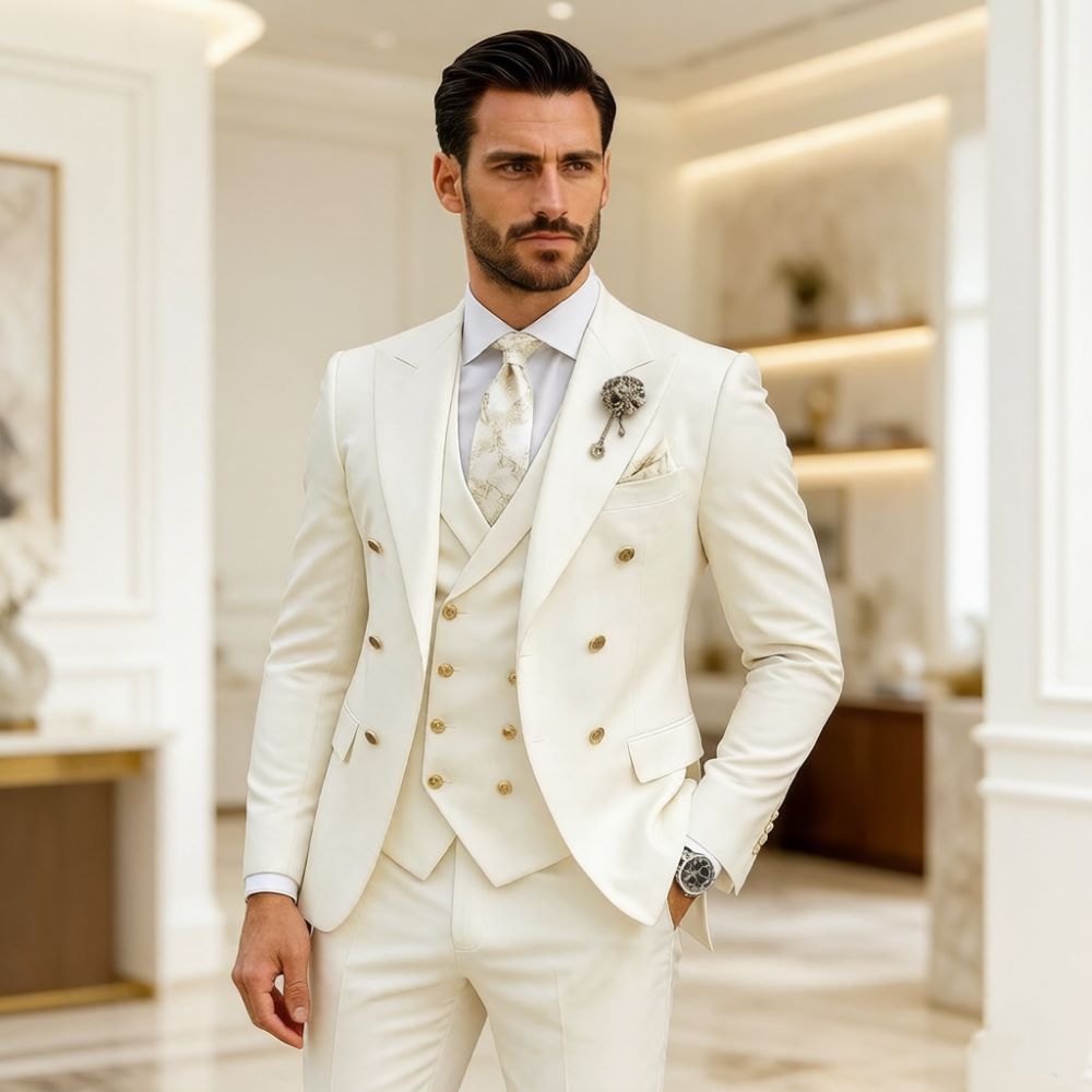 Formal Wear For Men In Wedding - Men Ivory Wedding Suit Slim Fit