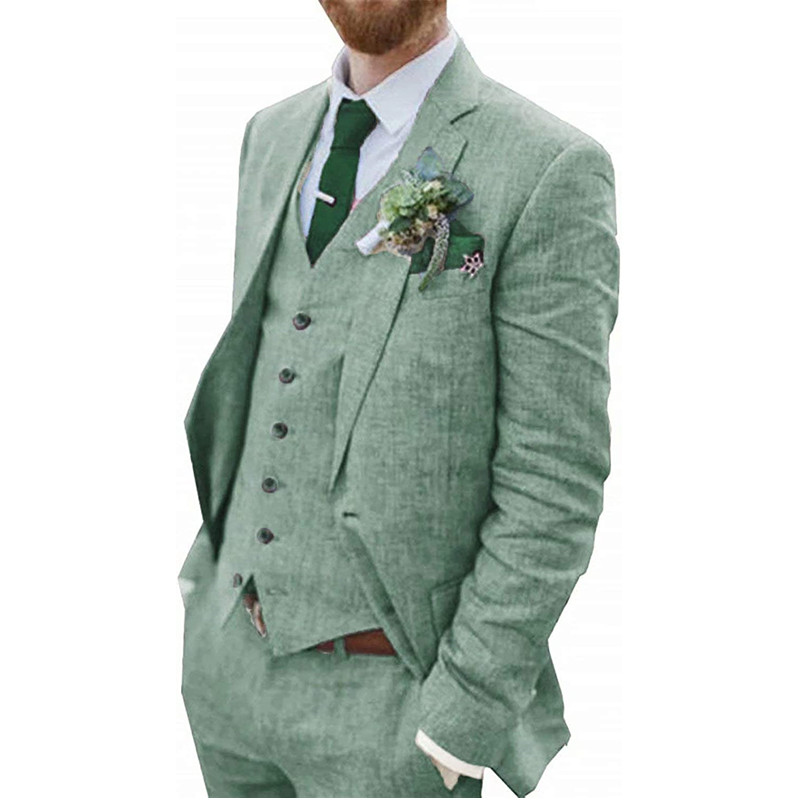Men Formal Wear Vest - 3 Piece Men's Retro Linen Men