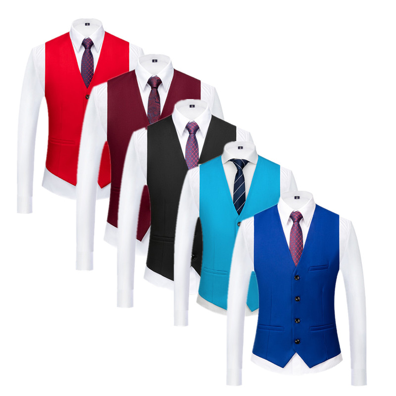 Men Formal Wear Vest - Pure Color Formal Suit Vest Black