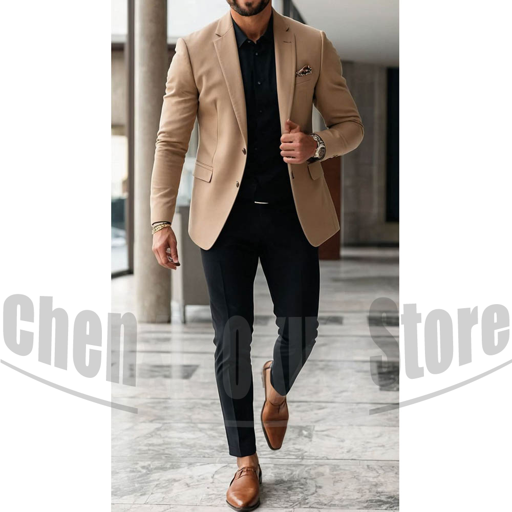 Khaki Formal Wear Men - Mens Khaki Blazer Black Pants Suit