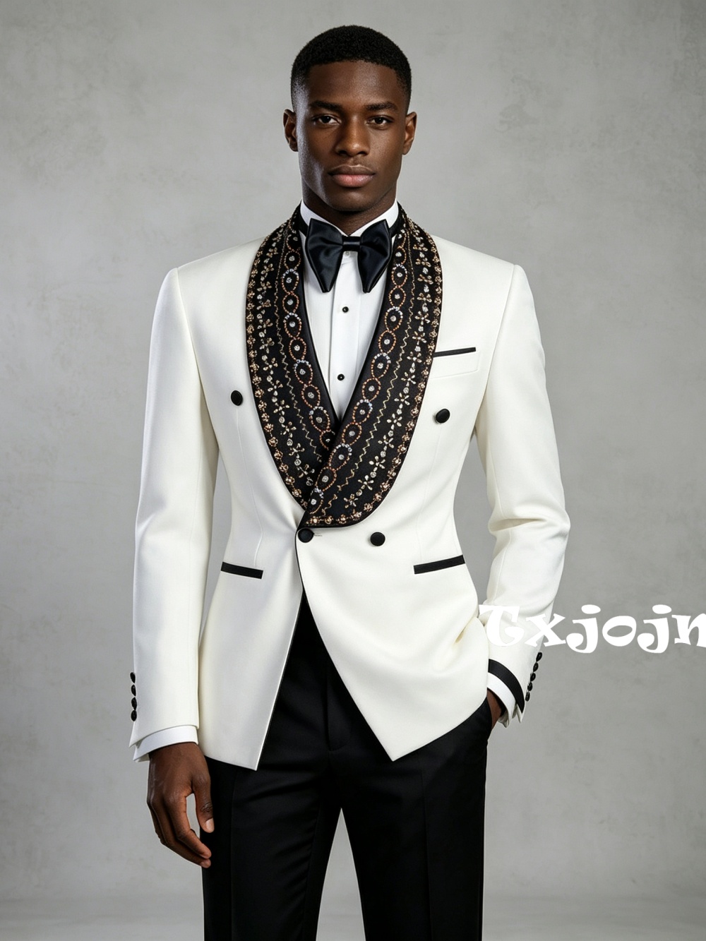 Formal Wear For Men In Wedding - Double Breasted Men's Golden Beaded Suit