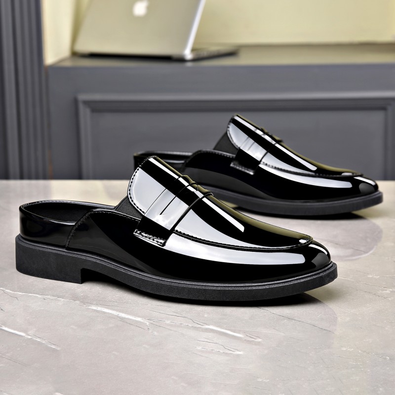 Men Black Patent Leather Mules - Formal Men Daily Wear Slippers ulasan dan harga