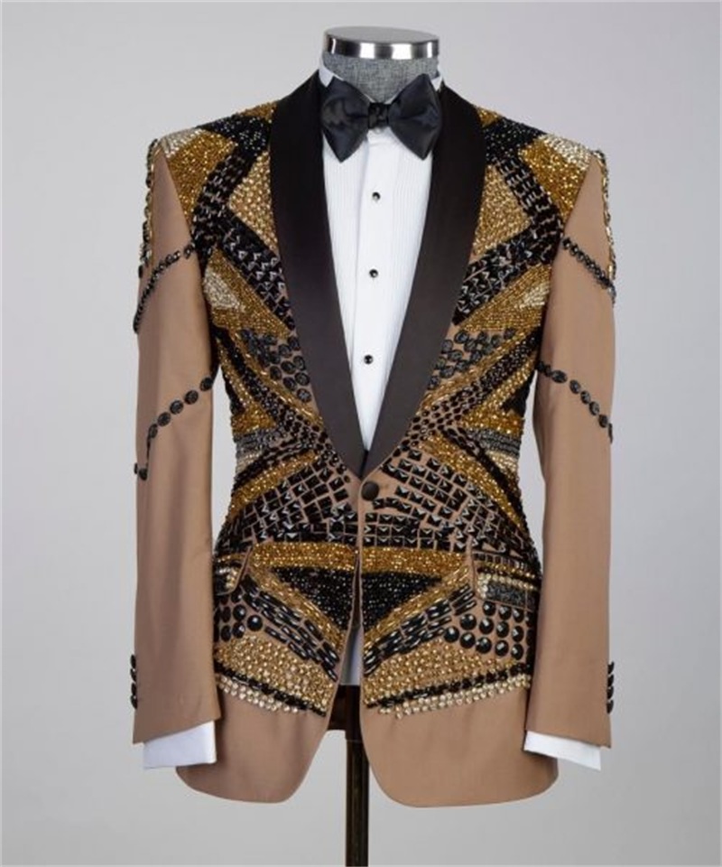 Crystals Khaki Men Suit Set 2  - Khaki Formal Wear Men ulasan dan harga