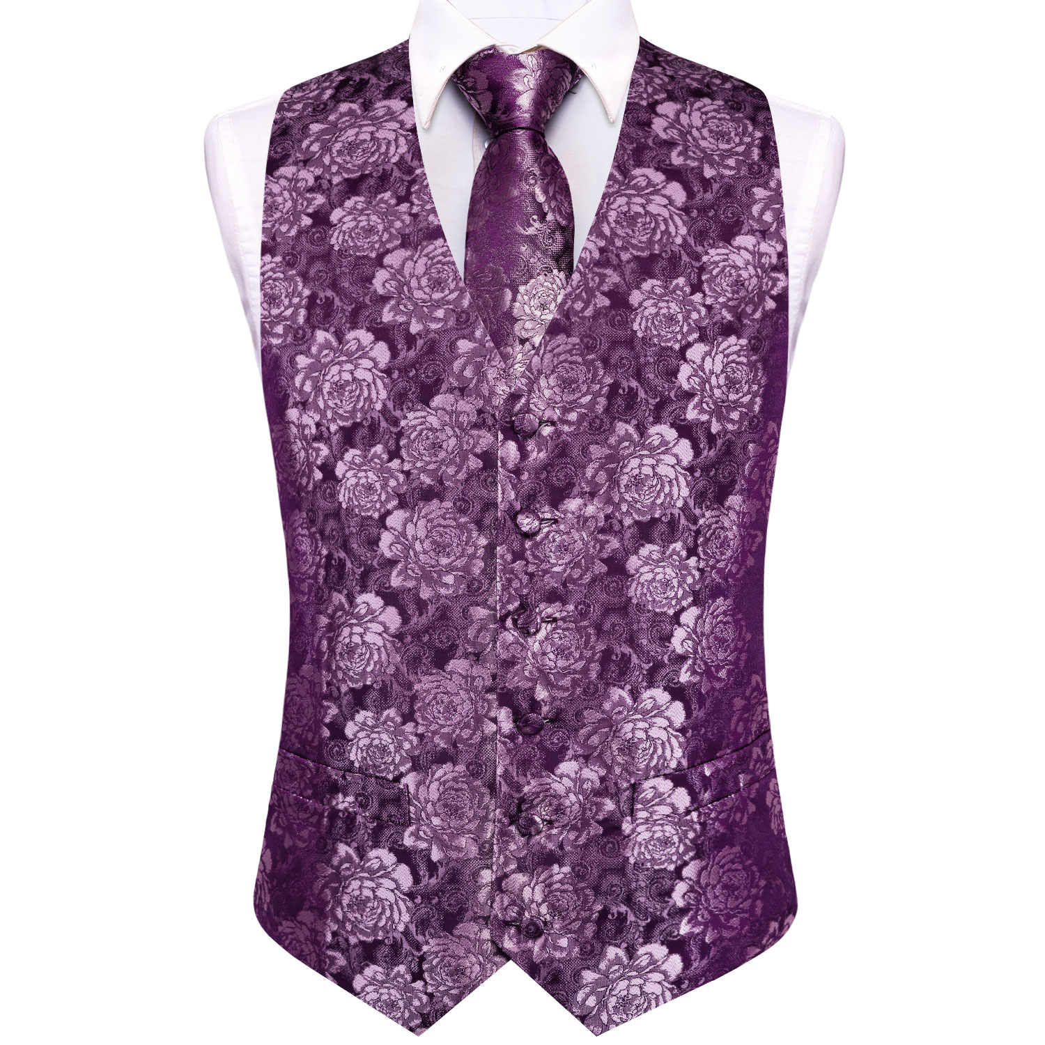 Purple Floral Rose Mens Waistc - Men Formal Wear Vest ulasan dan harga