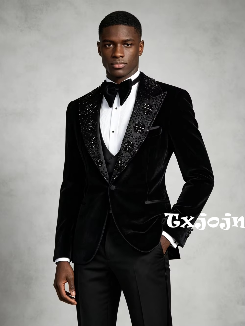 Men's Black Velevt Beaded Suit - Formal Wear For Men In Wedding ulasan dan harga