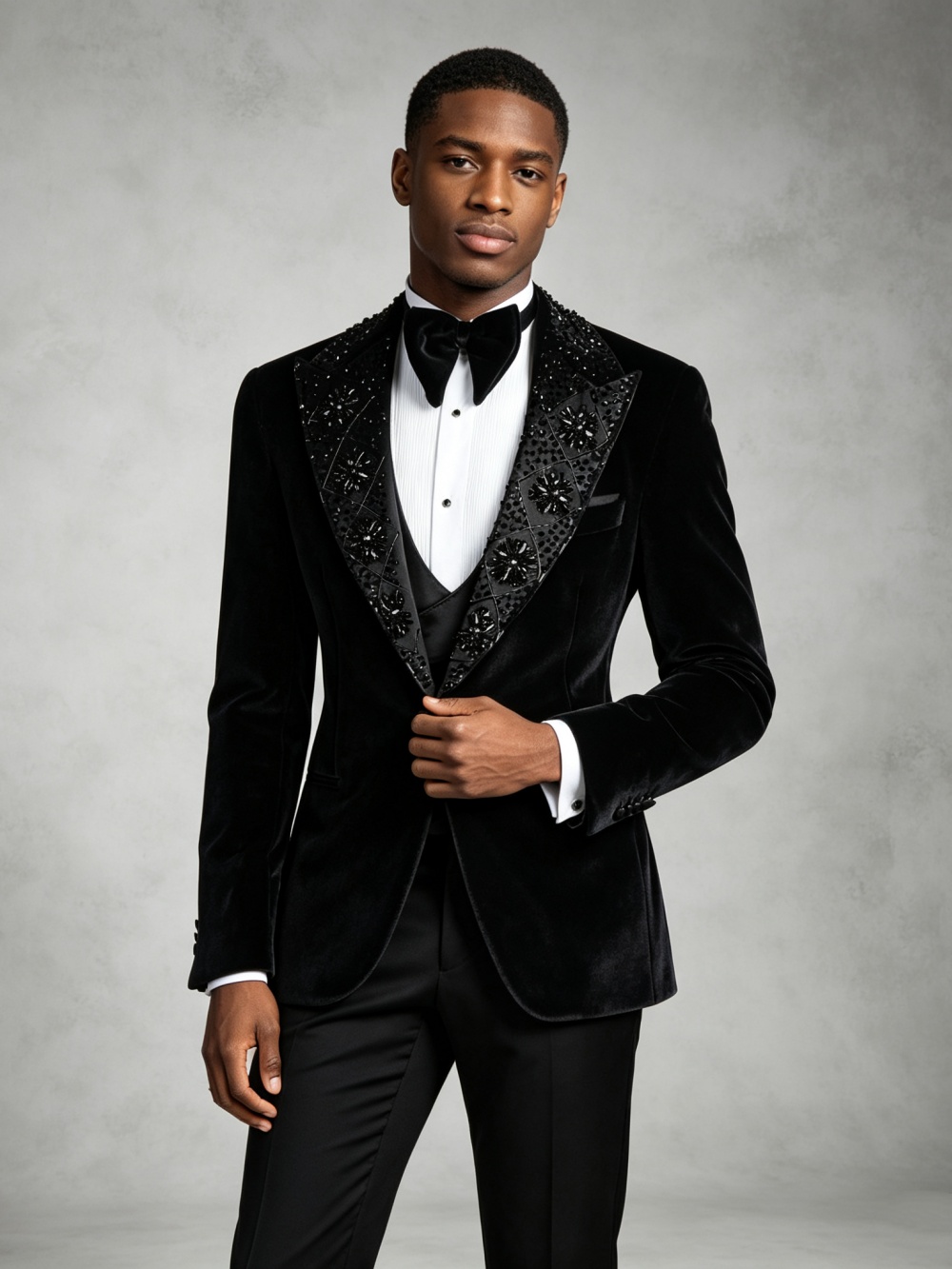 Men's Black Velevt Beaded Suit - Formal Wear For Men In Wedding ulasan dan harga