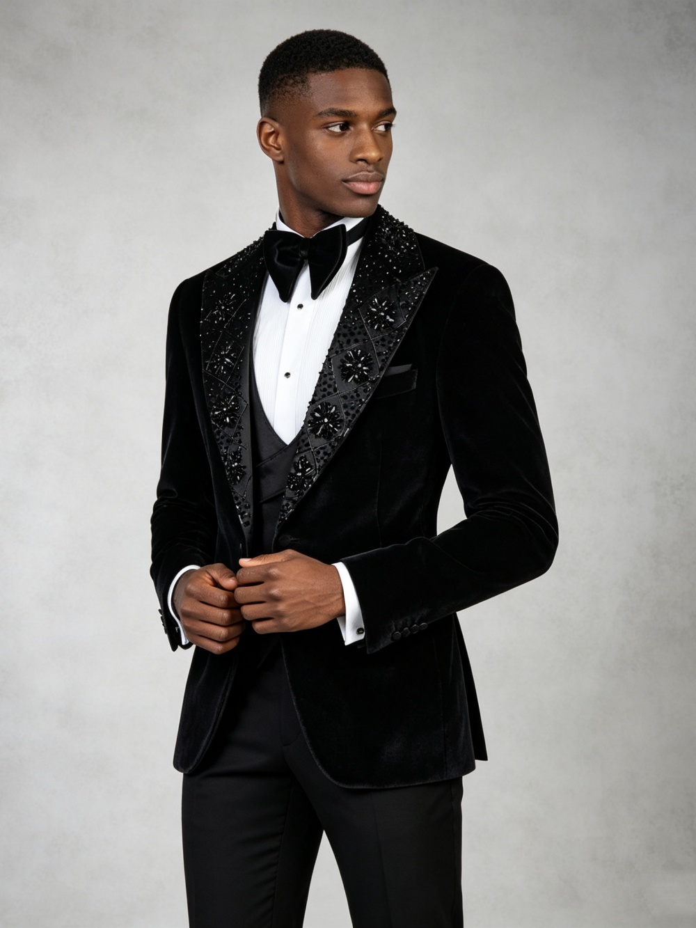 Men's Black Velevt Beaded Suit - Formal Wear For Men In Wedding ulasan dan harga