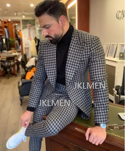 Houndstooth Mens Suits 2PCS We - Formal Wear For Men In Wedding ulasan dan harga
