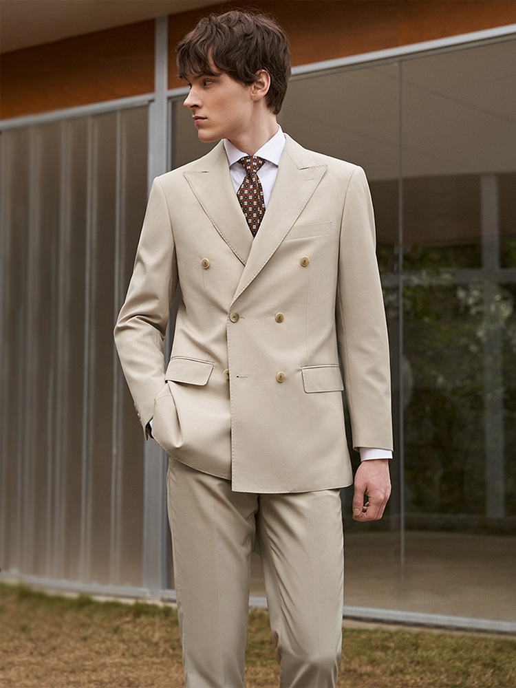 30% Wool Men Suits Set Blazer  - Khaki Formal Wear Men ulasan dan harga