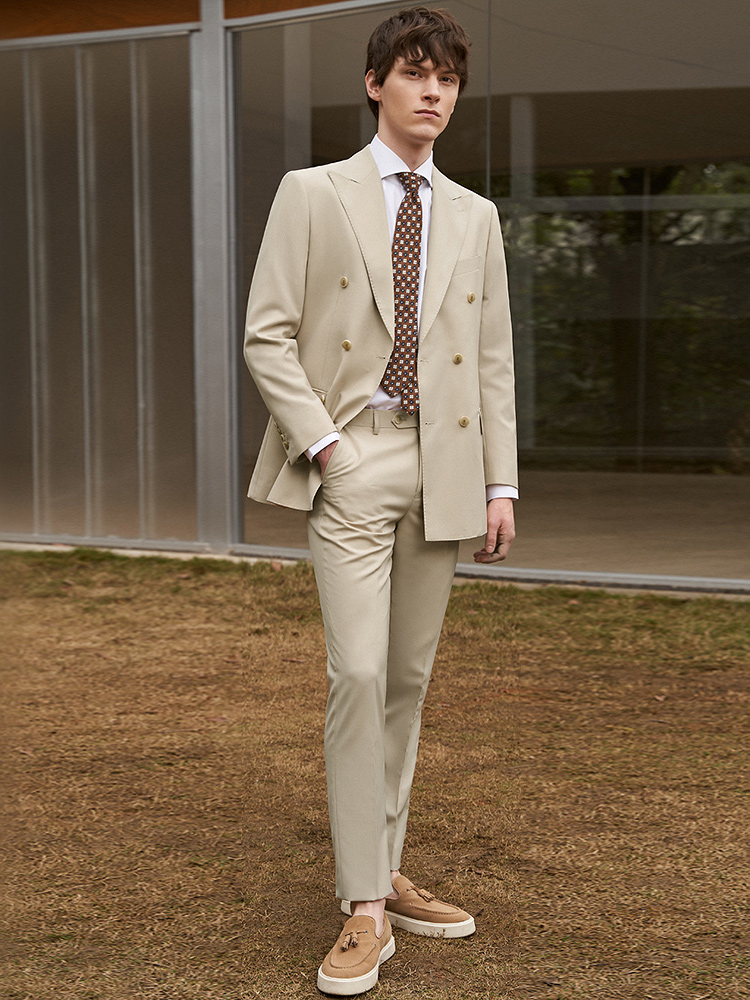 30% Wool Men Suits Set Blazer  - Khaki Formal Wear Men ulasan dan harga